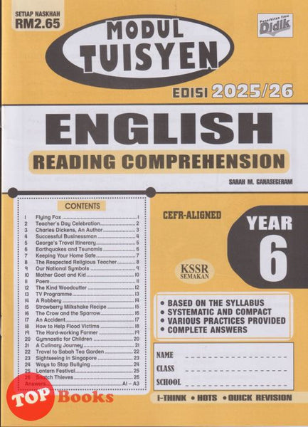 [TOPBOOKS Ilmu Didik] Modul Tuisyen English Reading Comprehension Year 6 KSSR Semakan (2025)