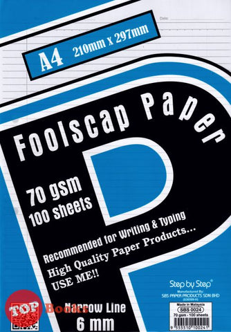 [TOPBOOKS SBS] A4 Foolscap Paper Narrow Line 70 gsm (100 sheets)