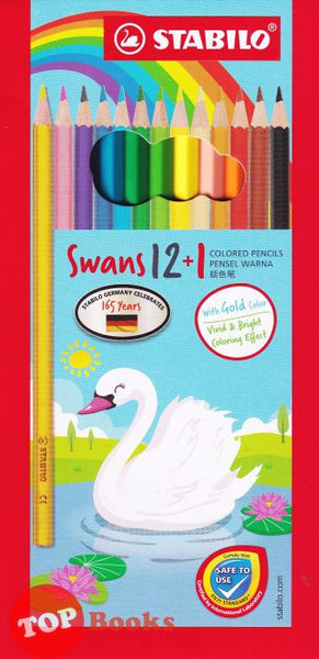 [TOPBOOKS Stabilo] Swans Colored Pencils 12 + 1 Gold Color (Long)